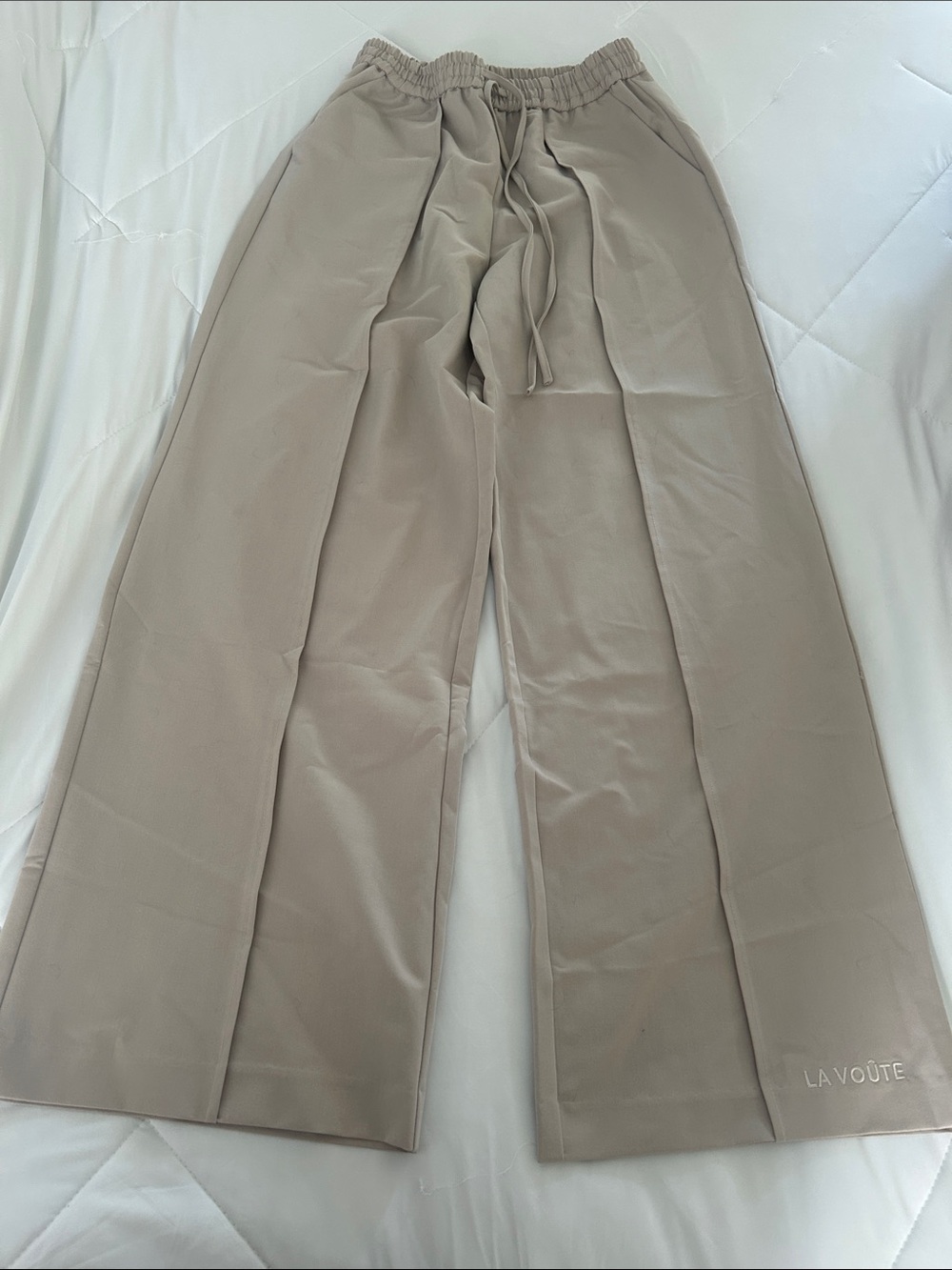 Wide Leg Drawstring Pants in Taupe